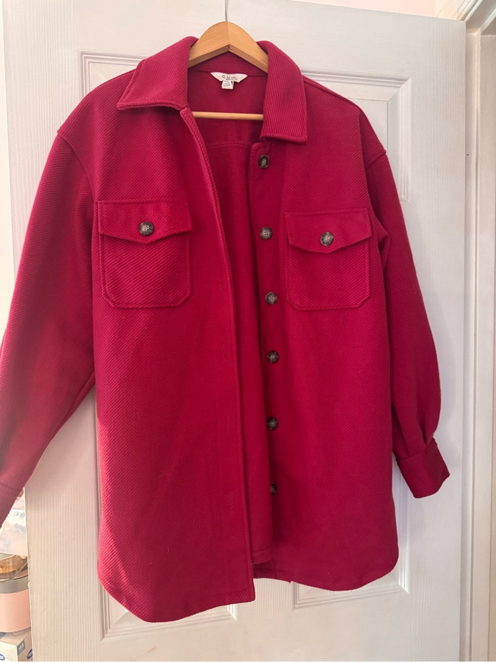 Women's Red Button-Front Lightweight Shacket Jacket